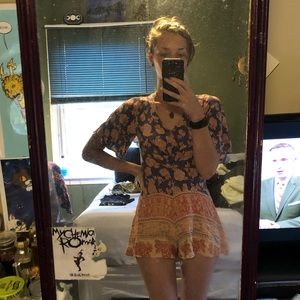 Blue and orange floral romper